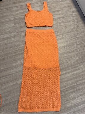 Orange Crochet Maxi Skirt - Women
